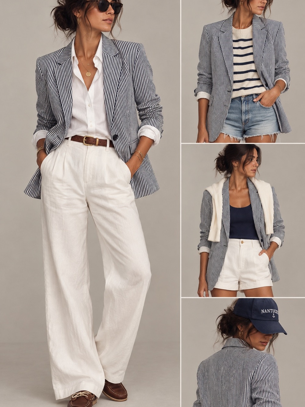 💙MAKE OFFER💙 Ann Taylor Navy Blue White Pinstripe Seer Sucker Blazer Nautical 10
